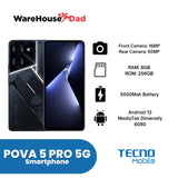 Tecno POVA 5 Pro 5G 8GB RAM + 256GB ROM Smartphone with FREE Lenovo HF130 Wired Earphone