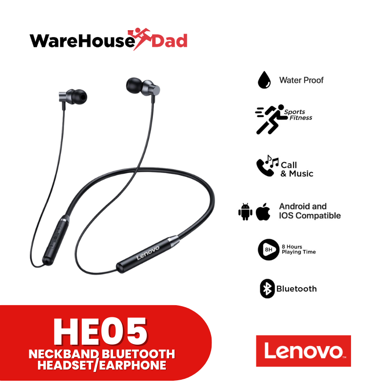 Lenovo HE05 Neckband Bluetooth Headset WarehouseDad