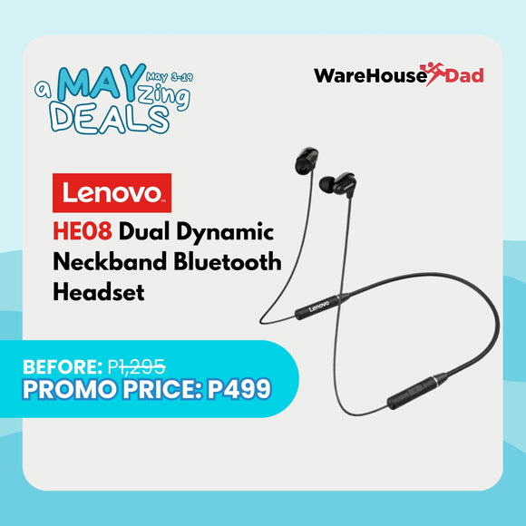Lenovo HE08 Dual Dynamic Neckband Bluetooth Headset (Black)