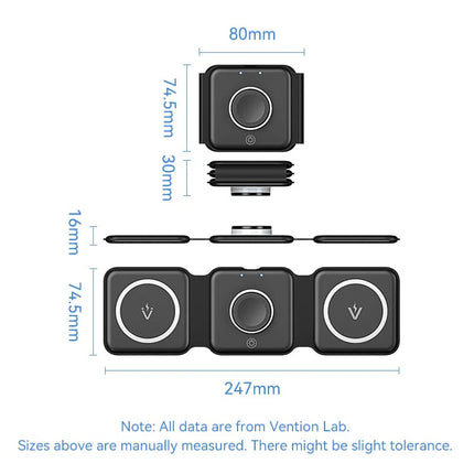 Vention 3-in-1 15W Wireless Charging Pad and LED Night Light Black