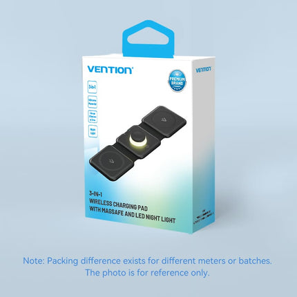 Vention 3-in-1 15W Wireless Charging Pad and LED Night Light Black