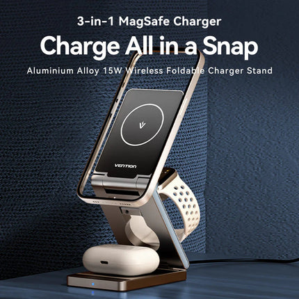 Vention 3‑in‑1 15W Wireless Charger Stand