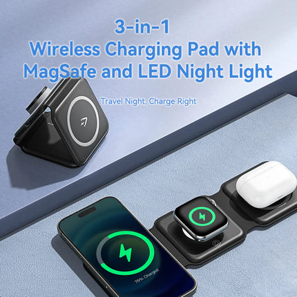 Vention 3-in-1 15W Wireless Charging Pad and LED Night Light Black