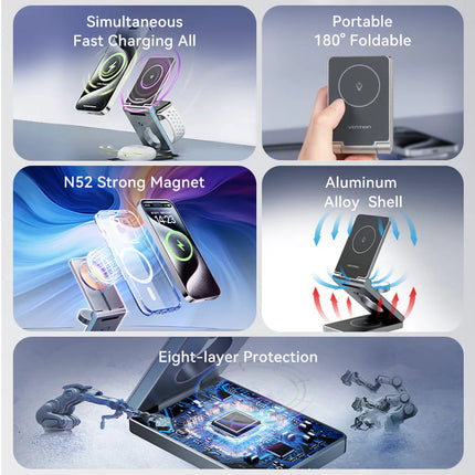 Vention 3‑in‑1 15W Wireless Charger Stand