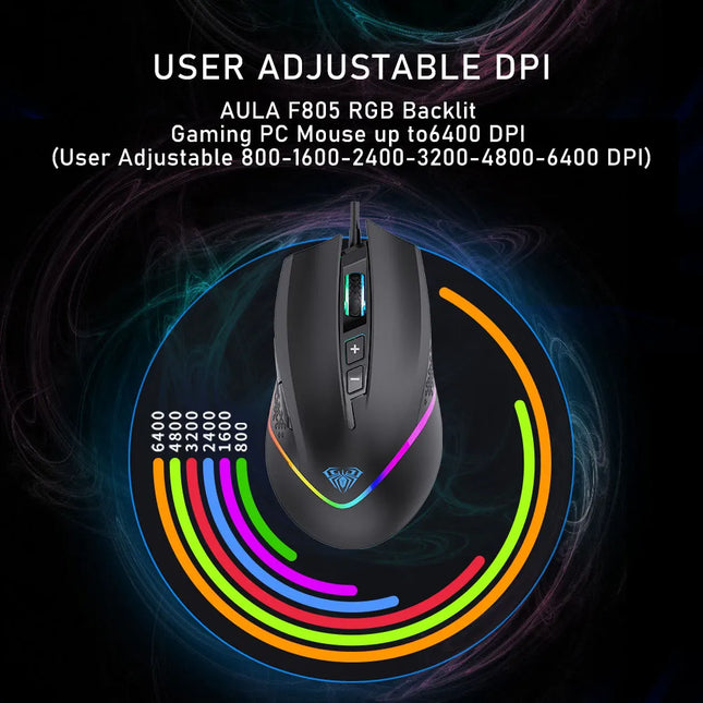 AULA F805 Wired Gaming Mouse Full color Breathing Optical Ergonomic