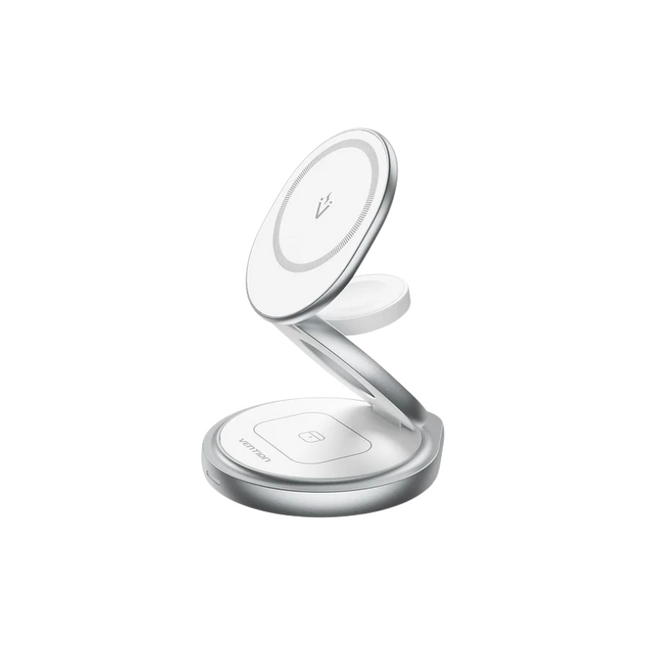 VENTION 3-in-1 15W Wireless Charger Stand with MagSafe Silver