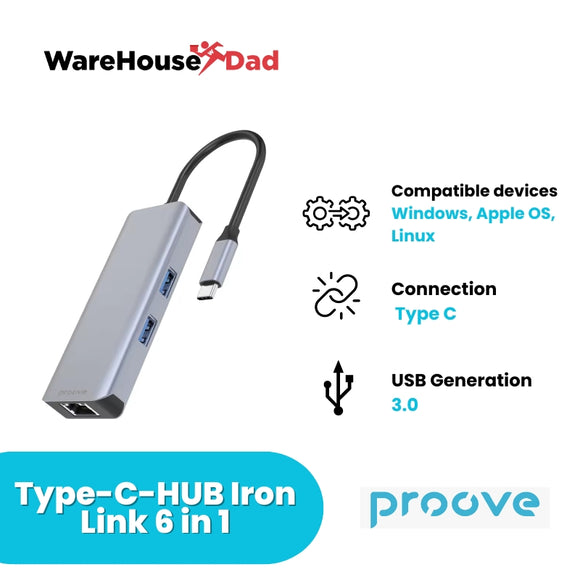 Proove Iron Link  Type-C-HUB 6 in 1 (2*USB3.0 + SD/TF + RJ45 + HDMI)