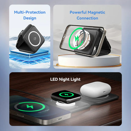Vention 3-in-1 15W Wireless Charging Pad and LED Night Light Black