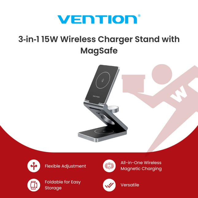 VENTION 3‑in‑1 15W Wireless Charger Stand with MagSafe Gray