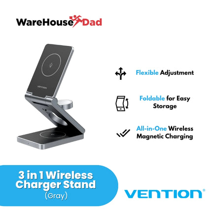 Vention 3‑in‑1 15W Wireless Charger Stand