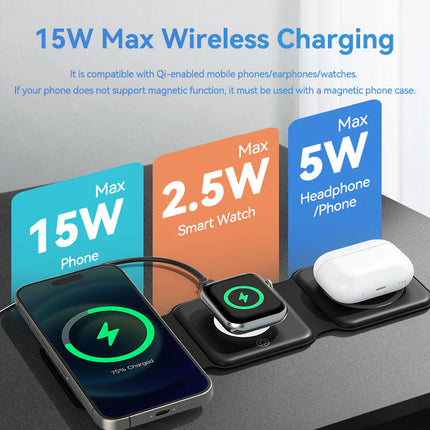 Vention 3-in-1 15W Wireless Charging Pad and LED Night Light Black
