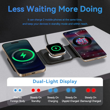Vention 3-in-1 15W Wireless Charging Pad and LED Night Light Black
