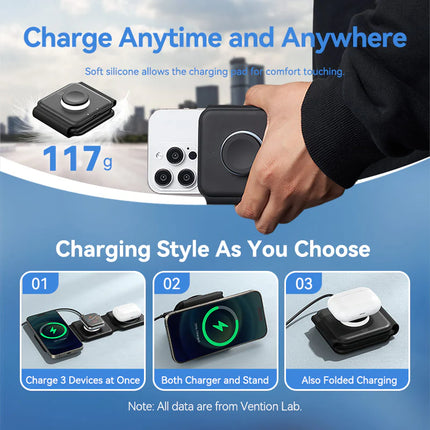 Vention 3-in-1 15W Wireless Charging Pad and LED Night Light Black