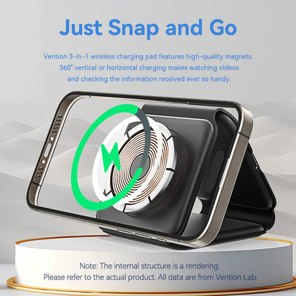 Vention 3-in-1 15W Wireless Charging Pad and LED Night Light Black