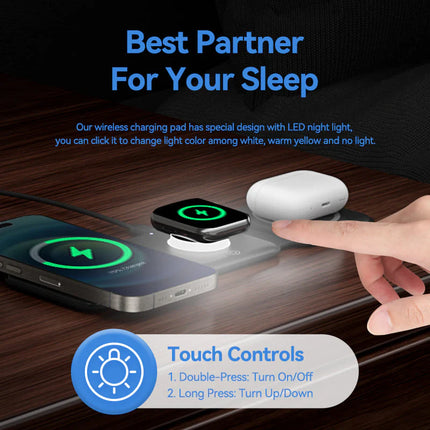 Vention 3-in-1 15W Wireless Charging Pad and LED Night Light Black