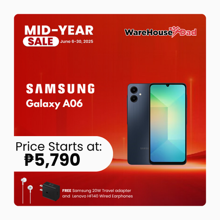 Samsung Galaxy A06 with Free Samsung 20W Travel adapter and Lenovo HF140 Wired Earphones