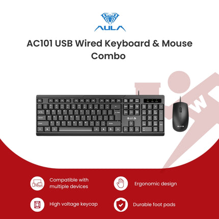 Aula AC101 USB Wired Keyboard & Mouse Combo