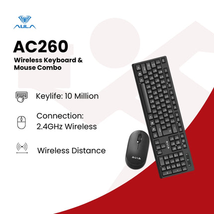 AULA AC260 Wireless Keyboard & Mouse Combo 2.4GHz