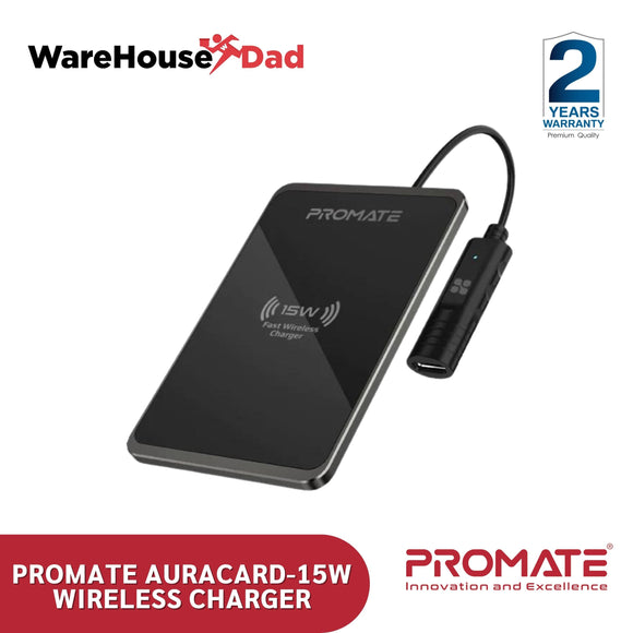 Promate AuraCard-15W Fast Charging Slim Metallic Wireless Charger