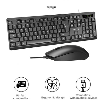 AULA AC101 USB Wired Keyboard and Mouse Combo