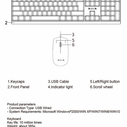 AULA AC101 USB Wired Keyboard and Mouse Combo