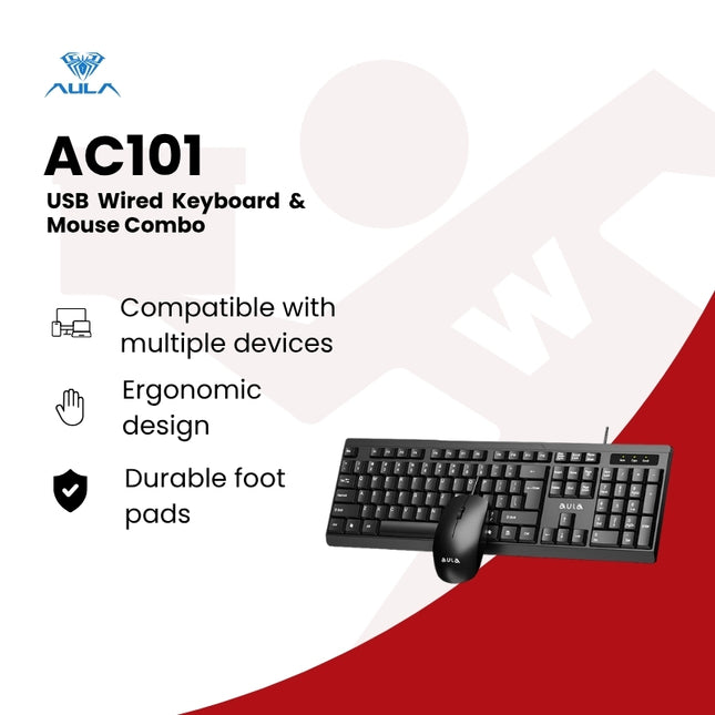 Aula AC101 USB Wired Keyboard & Mouse Combo