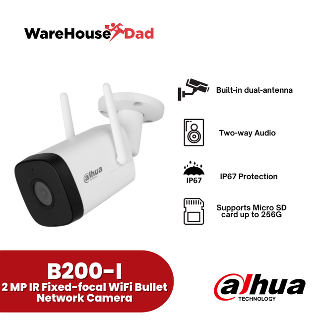 Dahua IR Bullet (B200-I) 2MP IR Fixed-focal WiFi Bullet Network Camera with FREE Adata SD Card