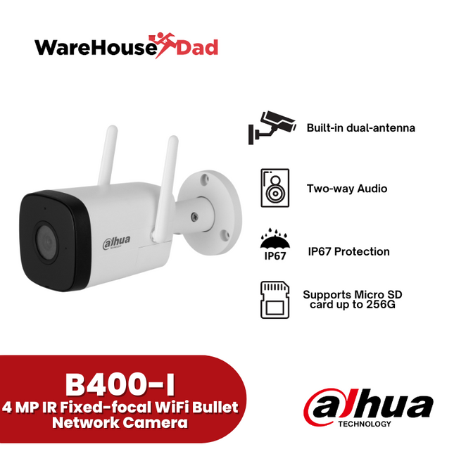 Dahua IR Bullet (B400-I) 4MP IR Fixed-focal Wi-Fi Bullet Network Camera with FREE Adata SD Card