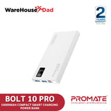 Promate Bolt-10Pro 10000mAh Compact Smart Charging Power Bank with Dual USB-A & USB-C Output