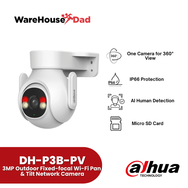 Dahua Picoo B1 (DH-P3B-PV) 3MP Outdoor Fixed-focal Wi-Fi Pan & Tilt Network Camera with FREE Adata SD Card