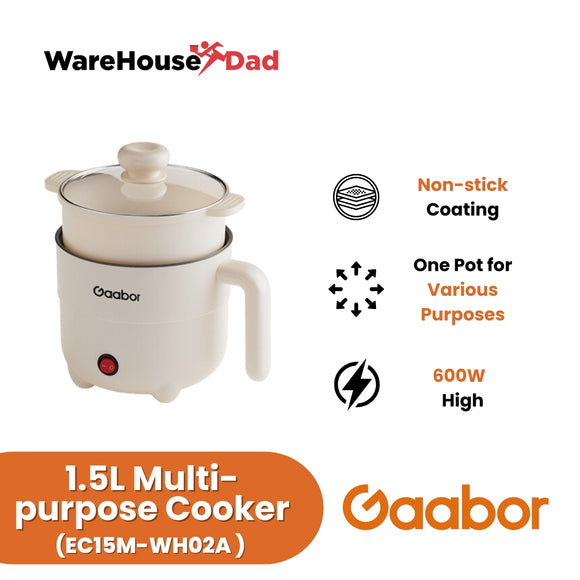 Gaabor Mini Rice Cooker Standard Multifunctional Non Stick 1.5L With Steamer (EC15M-WH02A)