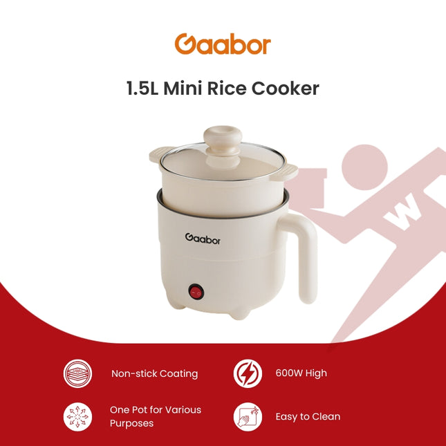 Gaabor Mini Rice Cooker Standard Multifunctional Non Stick 1.5L With Steamer (EC15M-WH02A)