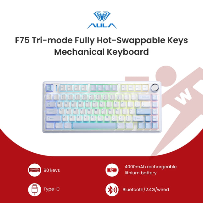 AULA F75 Tri-mode Fully Hot-Swappable Keys Mechanical Keyboard