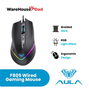 AULA F805 Wired Gaming Mouse Full color Breathing Optical Ergonomic