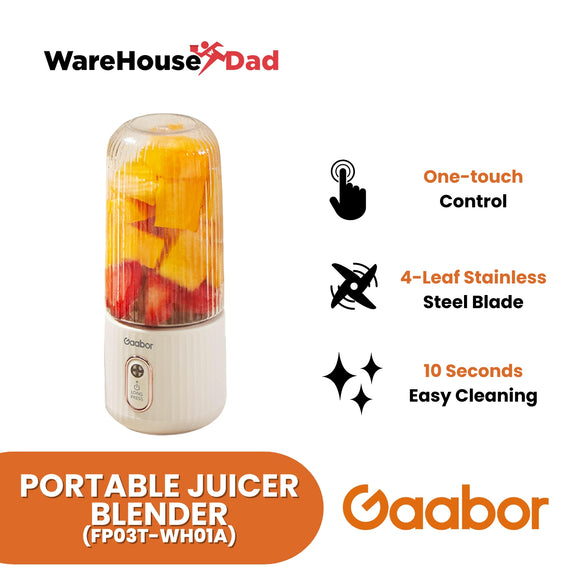 Gaabor Portable Juicer Blender For Shake Rechargeable Lightweight Food Processor 350+280ml Dual Cup (FP03T-WH01A)