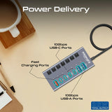 Promate GegaHub-10G 7-in-1 High Speed Multi-Ports 10Gbps Data & Charging Hub