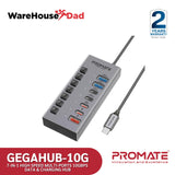 Promate GegaHub-10G 7-in-1 High Speed Multi-Ports 10Gbps Data & Charging Hub