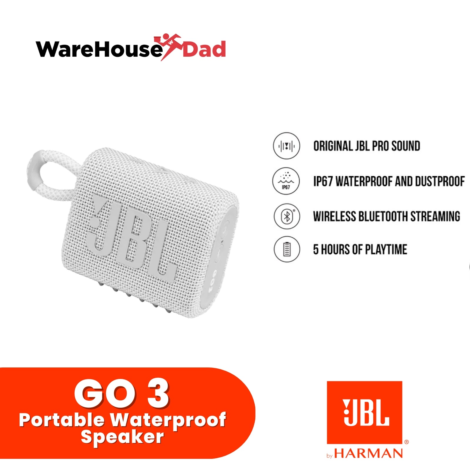 JBL Go 3 Portable Bluetooth Waterproof Speaker - 4 Colors