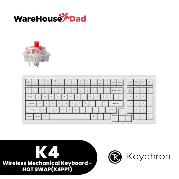 Keychron K4 Pro White QMK Keyboard 96% Layout, Wired/Bluetooth, RGB LED, Keychron K Pro, Hot-Swap