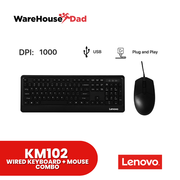 Lenovo KM102 Keyboard + Mouse Combo Wired (Black)