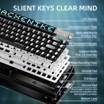 Machenike KT68 Pro Mechanical Keyboard with Screen Three Mode Black Gold Silver Switch
