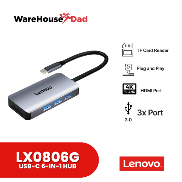 Lenovo LX0806G USB-C 6-in-1 Hub (Dark Grey)