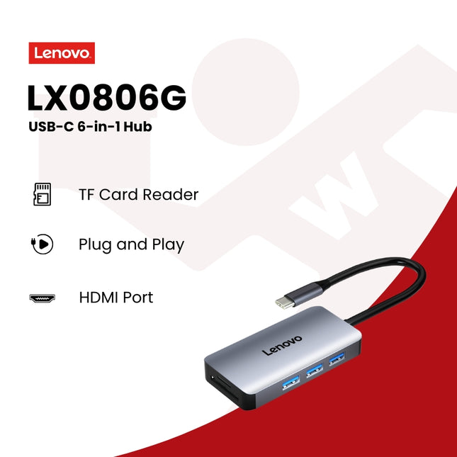 Lenovo LX0806G USB-C 6-in-1 Hub (Dark Grey)