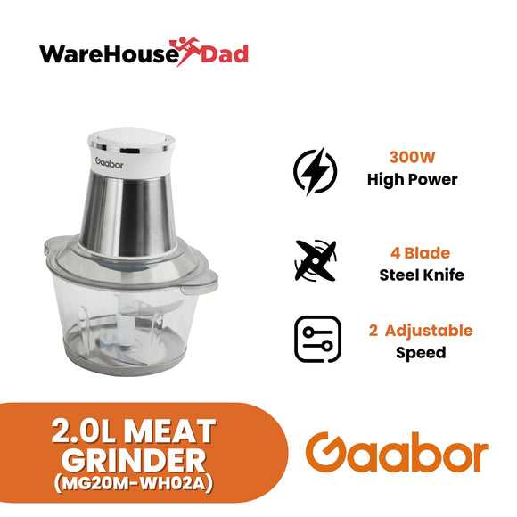 Gaabor Meat Grinder Two-Speed Adjustable With 4-blade Steel Knife 300W Strong Power 2L Capacity (MG20M-WH02A)