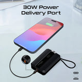 Promate Neo-10 30W Power Delivery Smartphone & Apple Watch Charging Power Bank with in-built USB-C Cable