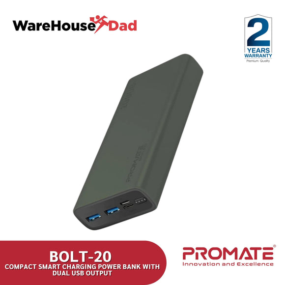 Promate Bolt-20 Compact Smart Charging Power Bank with Dual USB Output
