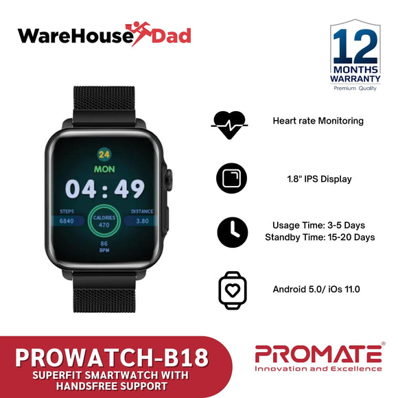 Promate ProWatch-B18 SuperFit™ Smartwatch With Handsfree Support