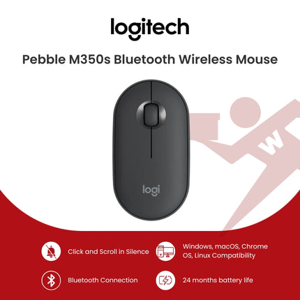Logitech Pebble Mouse 2 M350s Slim Compact Bluetooth Wireless Mouse With Customizable Button
