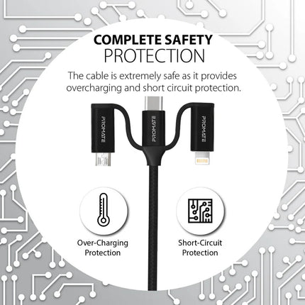 Promate PentaPower 6-in-1 Hybrid Multi-Connector cable for Charging & Data Transfer