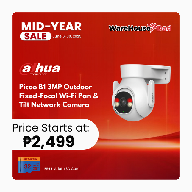 Dahua Picoo B1 (DH-P3B-PV) 3MP Outdoor Fixed-focal Wi-Fi Pan & Tilt Network Camera with FREE Adata SD Card